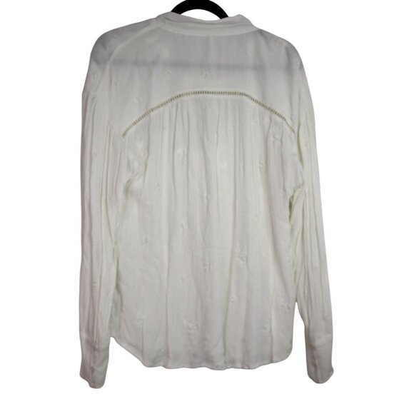 Free People White Embroidered Long Sleeve V-Neck Blouse Size Large - Picture 4 of 7